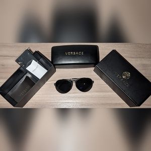 Black Versace Wire Rim Aviator Sunglasses Authentic
